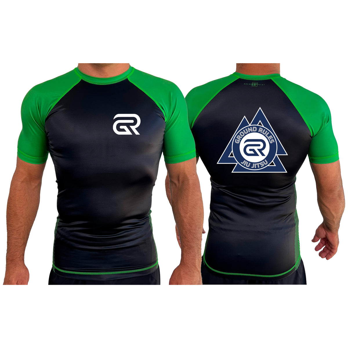 Ground Rules Jiu-Jitsu All Black Ranked Short Sleeve Rash Guards #8056 A