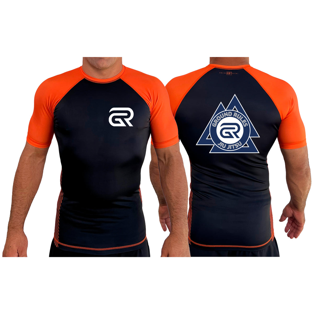 Ground Rules Jiu-Jitsu All Black Ranked Short Sleeve Rash Guards #8056 A