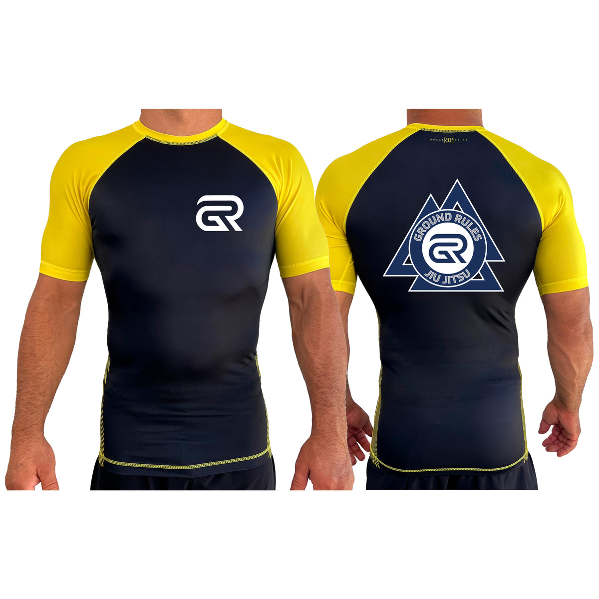 Ground Rules Jiu-Jitsu All Black Ranked Short Sleeve Rash Guards #8056 A