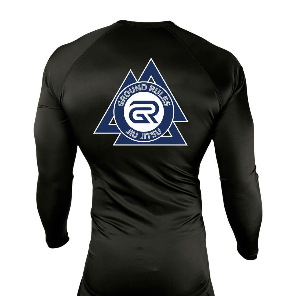 Ground Rules Jiu-Jitsu All Black Custom Rash Guards Long Sleeves #8056 A