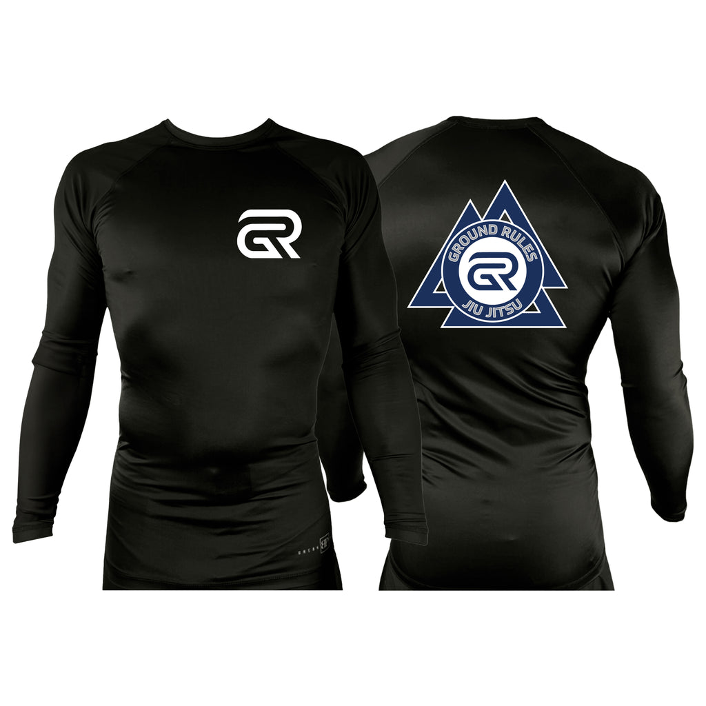 Ground Rules Jiu-Jitsu All Black Custom Rash Guards Long Sleeves #8056 A