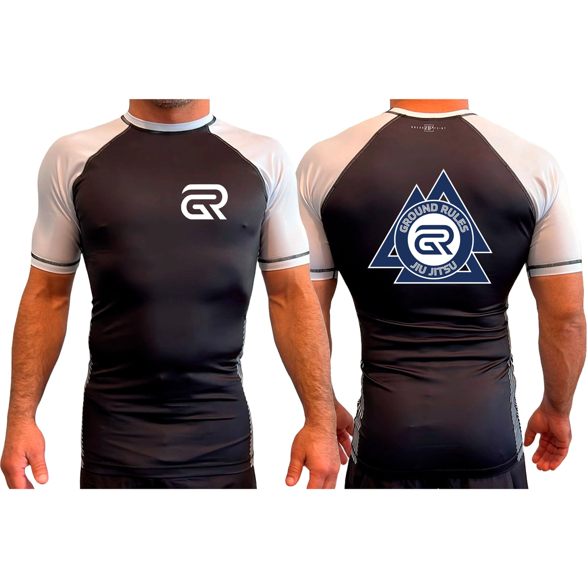 Ground Rules Jiu-Jitsu All Black Ranked Short Sleeve Rash Guards #8056 A