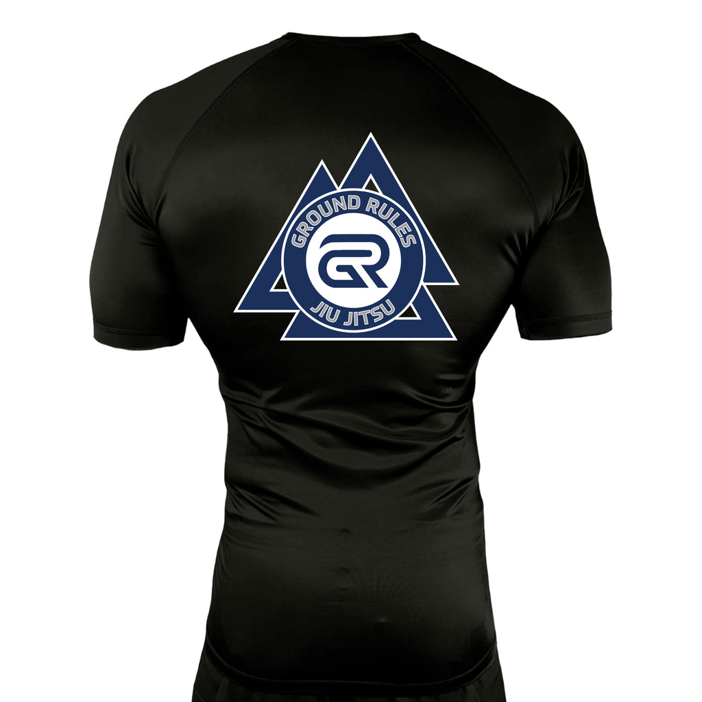 Ground Rules Jiu-Jitsu All Black Custom Rash Guards Short Sleeves #8056 A