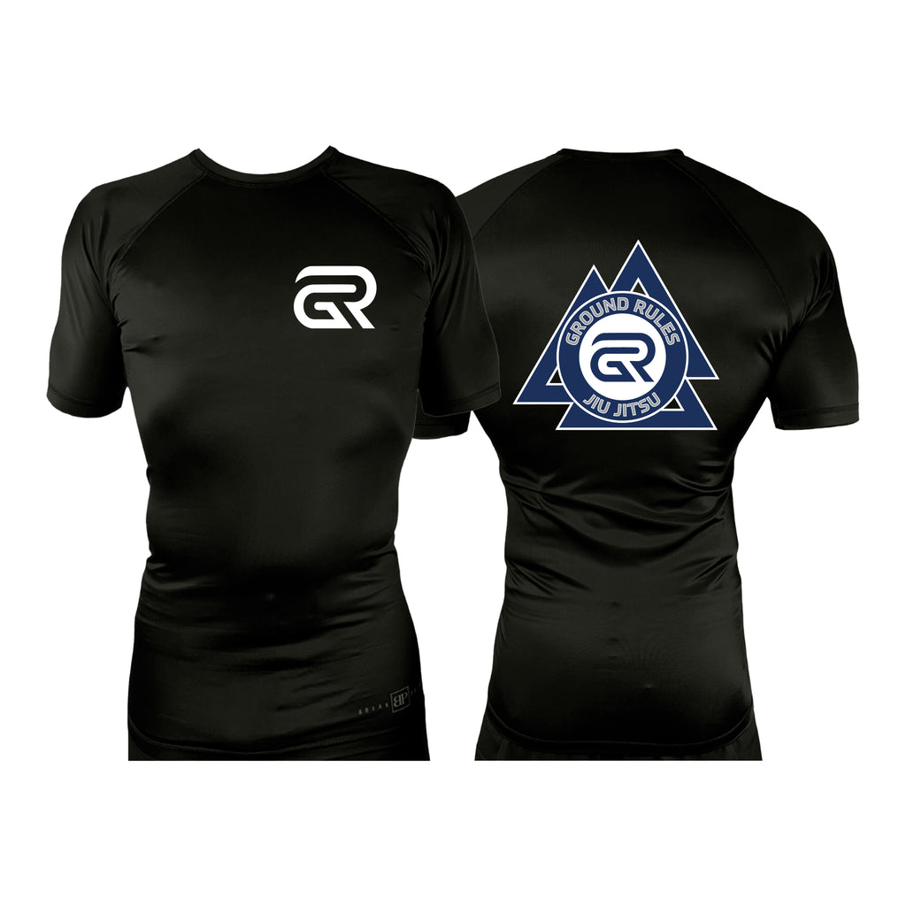 Ground Rules Jiu-Jitsu All Black Custom Rash Guards Short Sleeves #8056 A