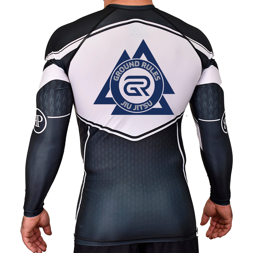 Ground Rules Jiu-Jitsu Academy Rash Guards Black/White #8056 A