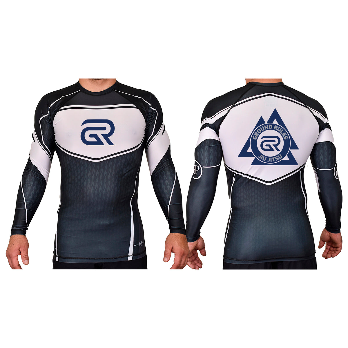 Ground Rules Jiu-Jitsu Academy Rash Guards Black/White #8056 A