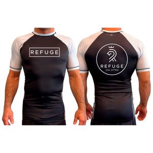 Refuge Jiu Jitsu All Black Ranked Short Sleeve Rash Guards #8057 A