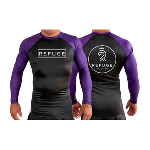 Refuge Jiu Jitsu All Black Ranked Long Sleeve Rash Guards #8057 A