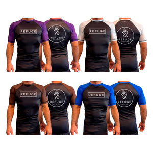Refuge Jiu Jitsu All Black Ranked Short Sleeve Rash Guards #8057 A