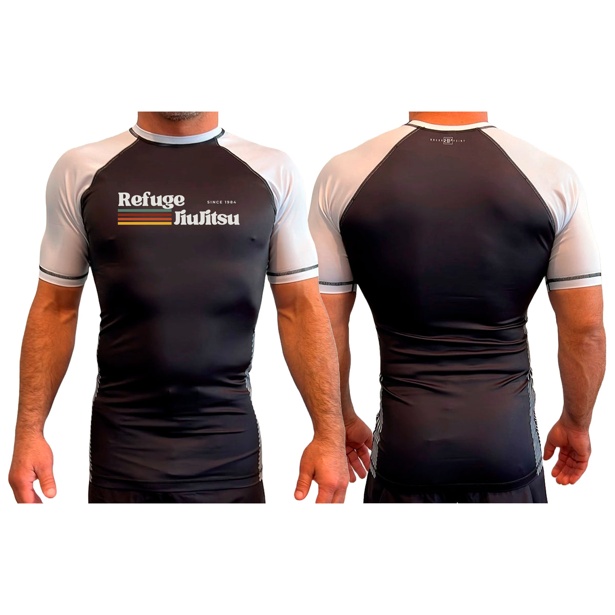 Refuge Jiu Jitsu All Black Ranked Short Sleeve Rash Guards #8057 G (RETRO LOGO)