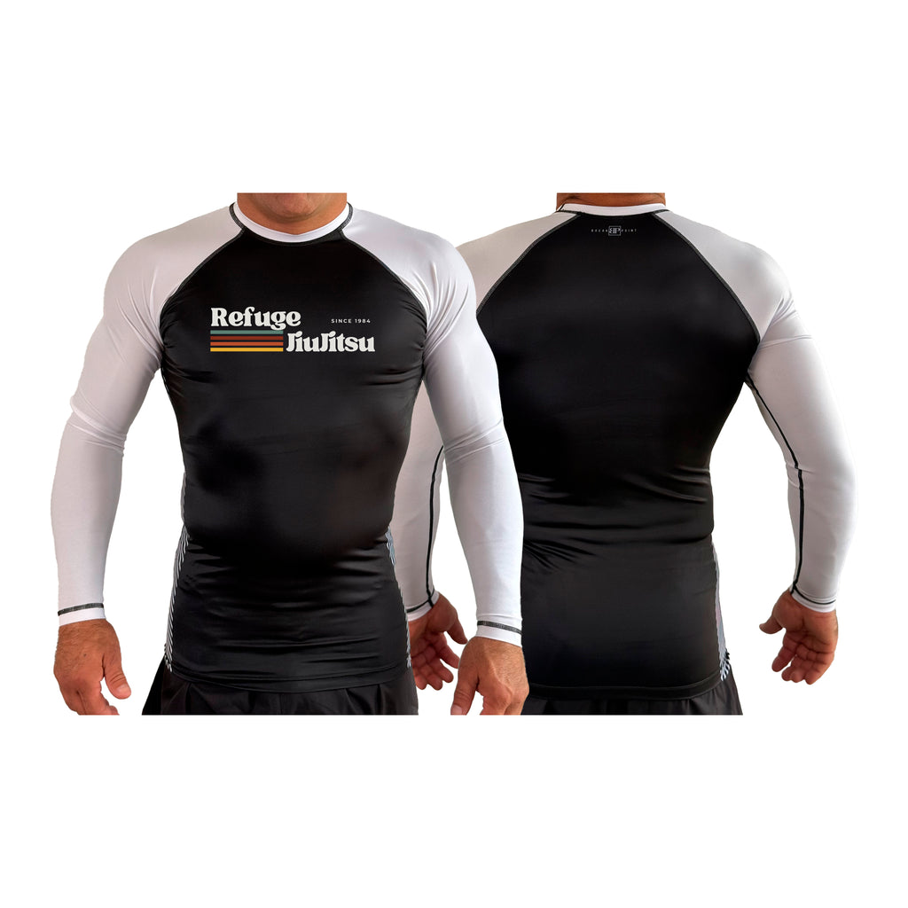 Refuge Jiu Jitsu All Black Ranked Long Sleeve Rash Guards #8057 G (RETRO LOGO)