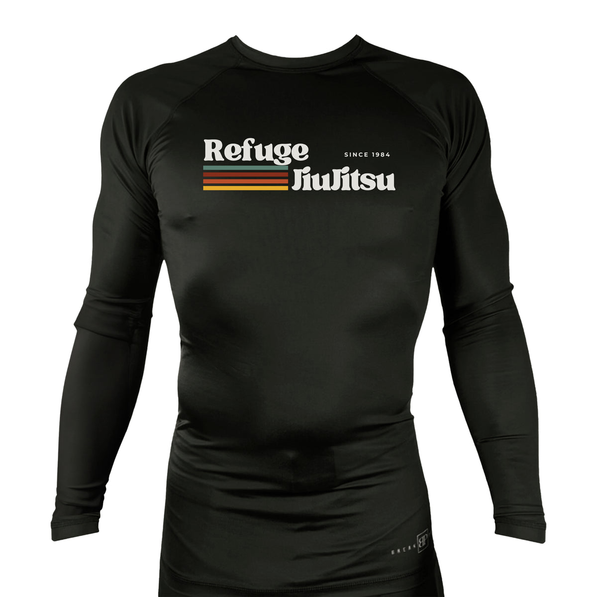 Refuge Jiu Jitsu All Black Custom Rash Guards Long Sleeves #8057 G (RETRO LOGO)