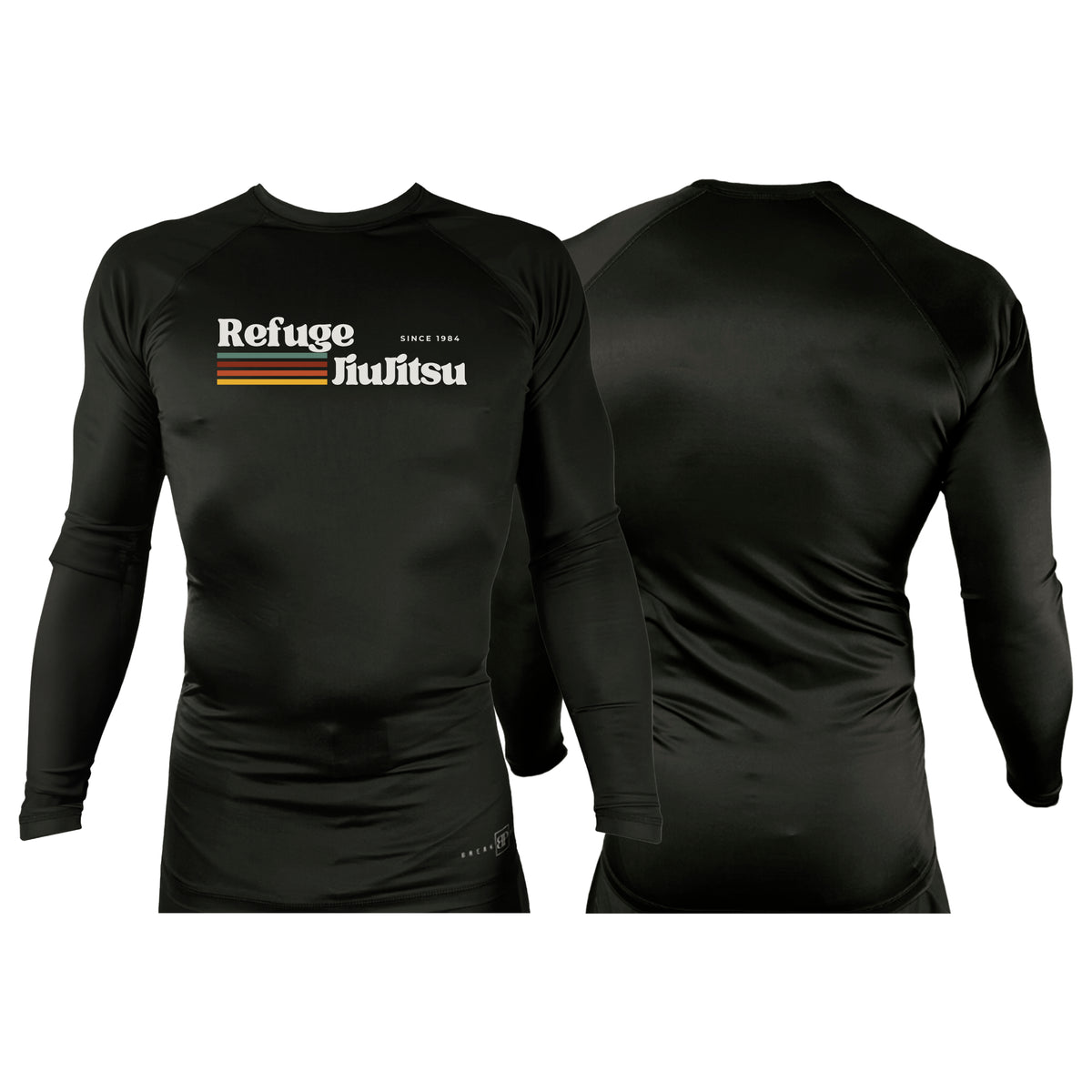 Refuge Jiu Jitsu All Black Custom Rash Guards Long Sleeves #8057 G (RETRO LOGO)
