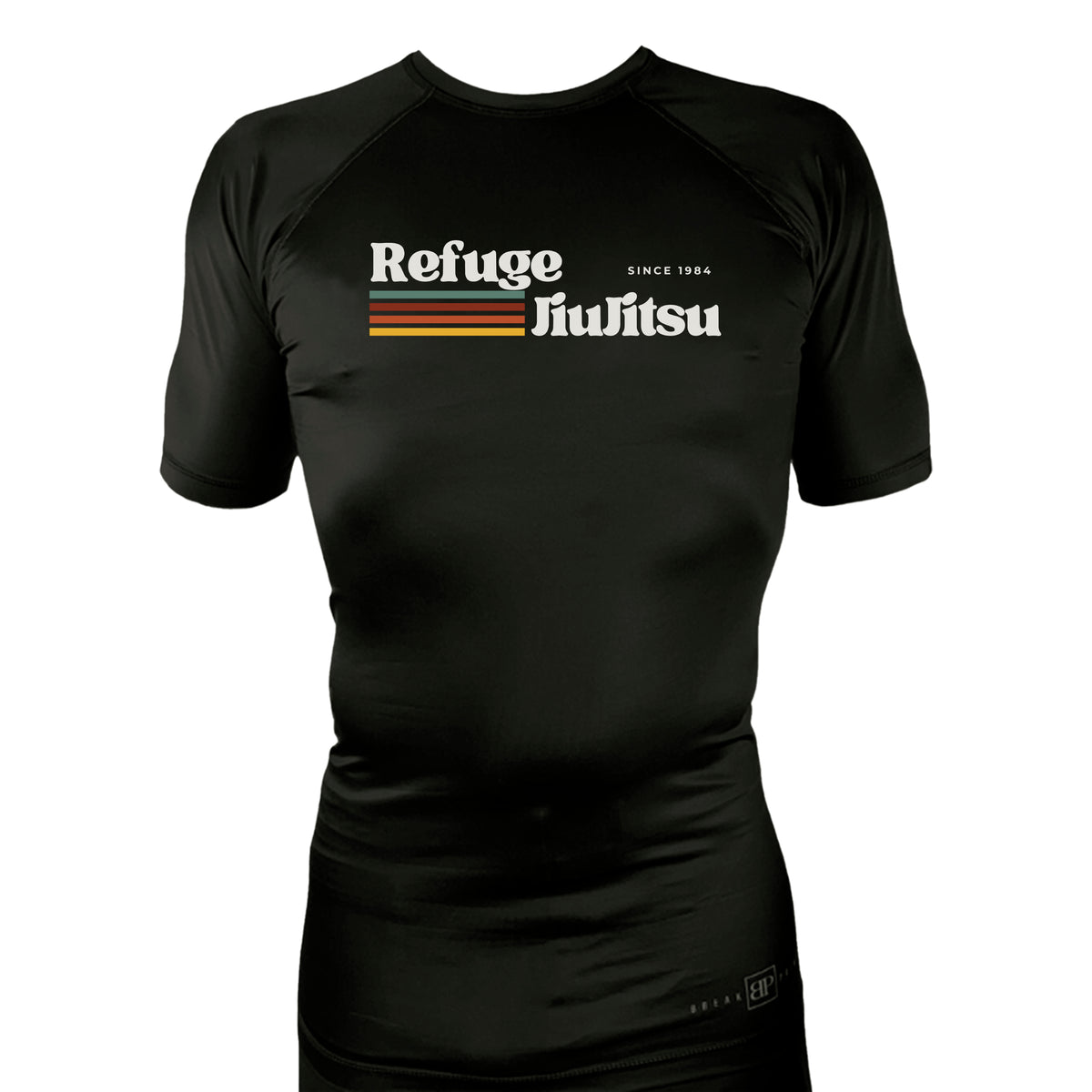 Refuge Jiu Jitsu All Black Custom Rash Guards Short Sleeves #8057 G (RETRO LOGO)