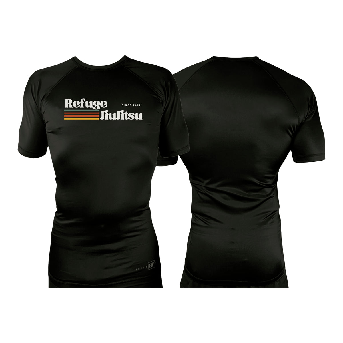 Refuge Jiu Jitsu All Black Custom Rash Guards Short Sleeves #8057 G (RETRO LOGO)