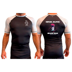 Refuge Jiu Jitsu All Black Ranked Short Sleeve Rash Guards #8057 K