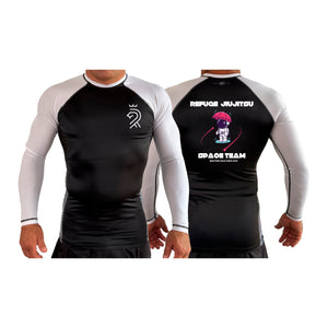 Refuge Jiu Jitsu All Black Ranked Long Sleeve Rash Guards #8057 K