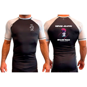 Refuge Jiu Jitsu All Black Ranked Short Sleeve Rash Guards #8057 K