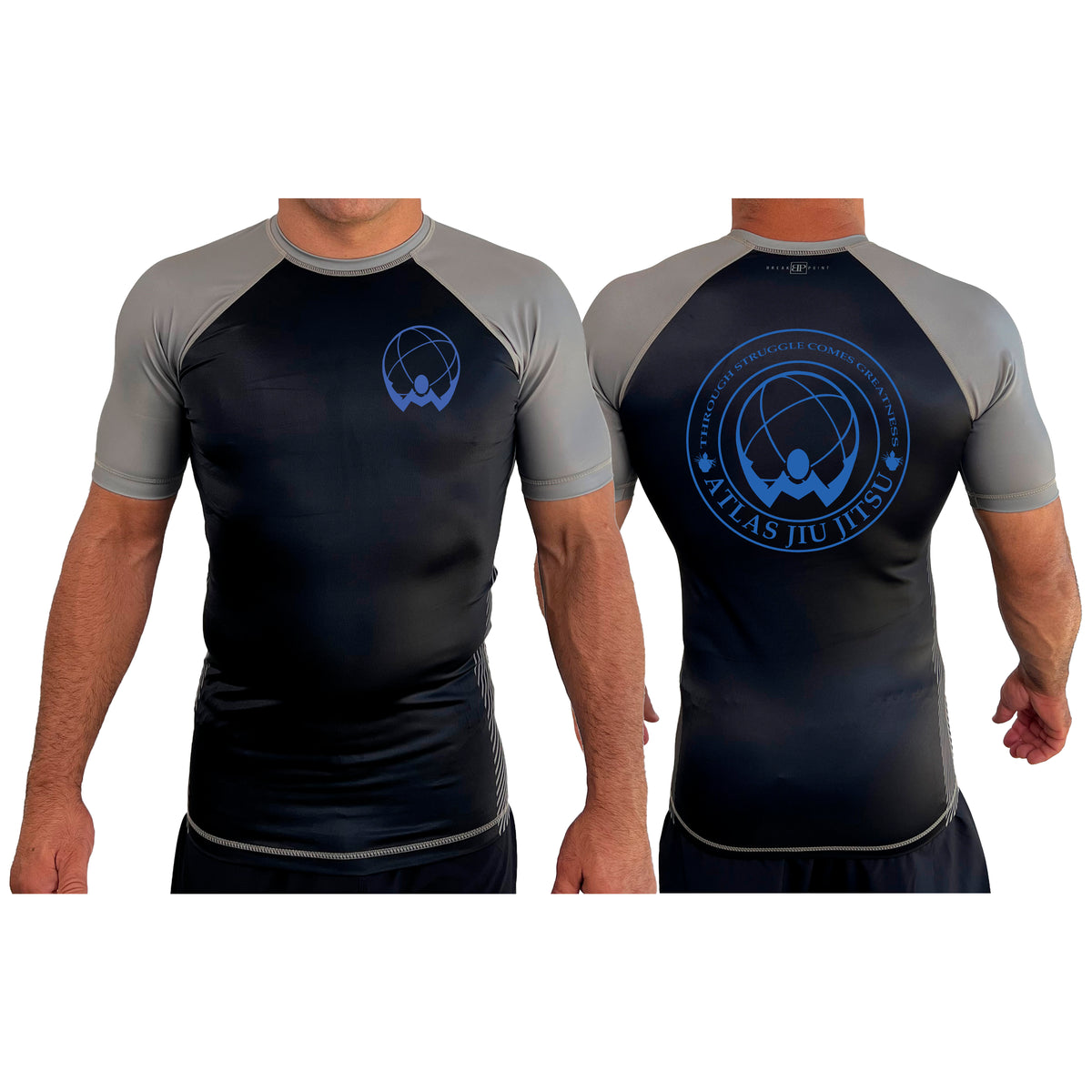 Atlas Jiu Jitsu All Black Ranked Short Sleeve Rash Guards #8058 A