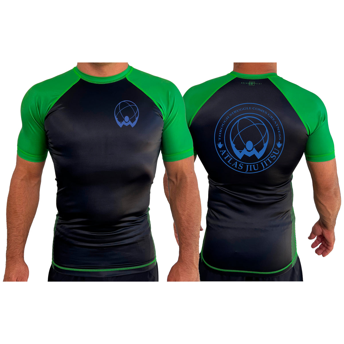 Atlas Jiu Jitsu All Black Ranked Short Sleeve Rash Guards #8058 A