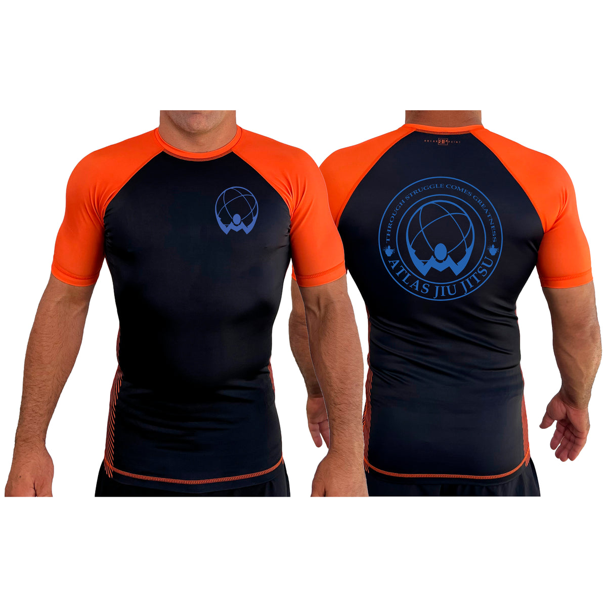 Atlas Jiu Jitsu All Black Ranked Short Sleeve Rash Guards #8058 A