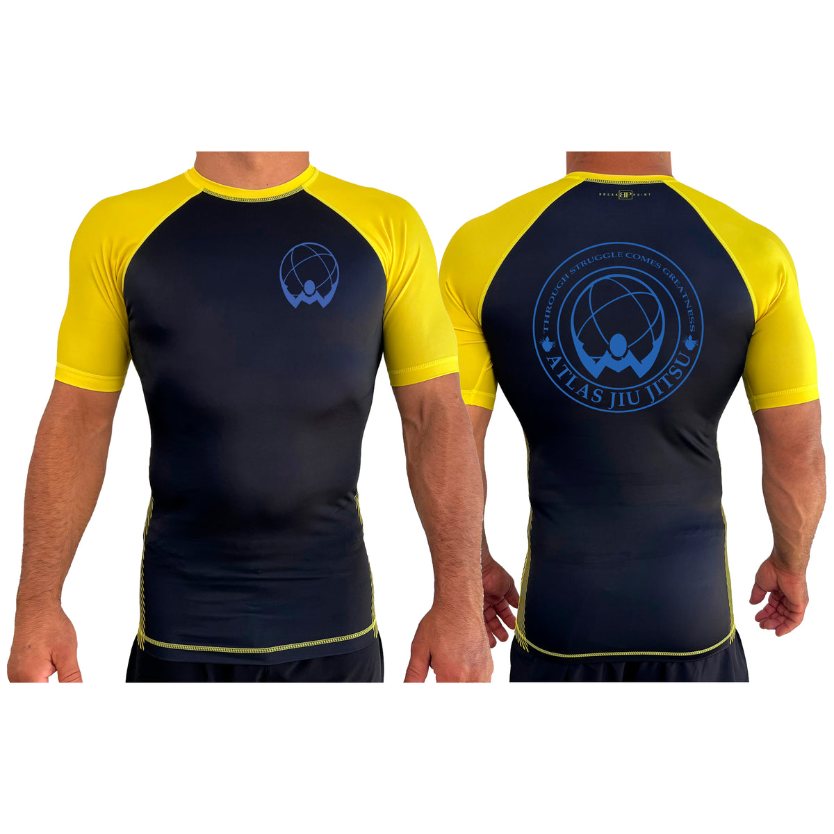 Atlas Jiu Jitsu All Black Ranked Short Sleeve Rash Guards #8058 A