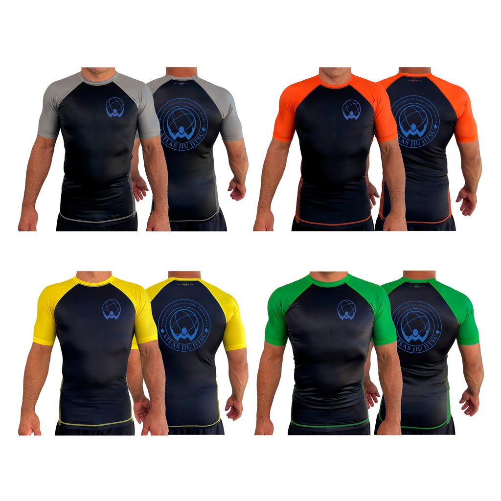 Atlas Jiu Jitsu All Black Ranked Short Sleeve Rash Guards #8058 A