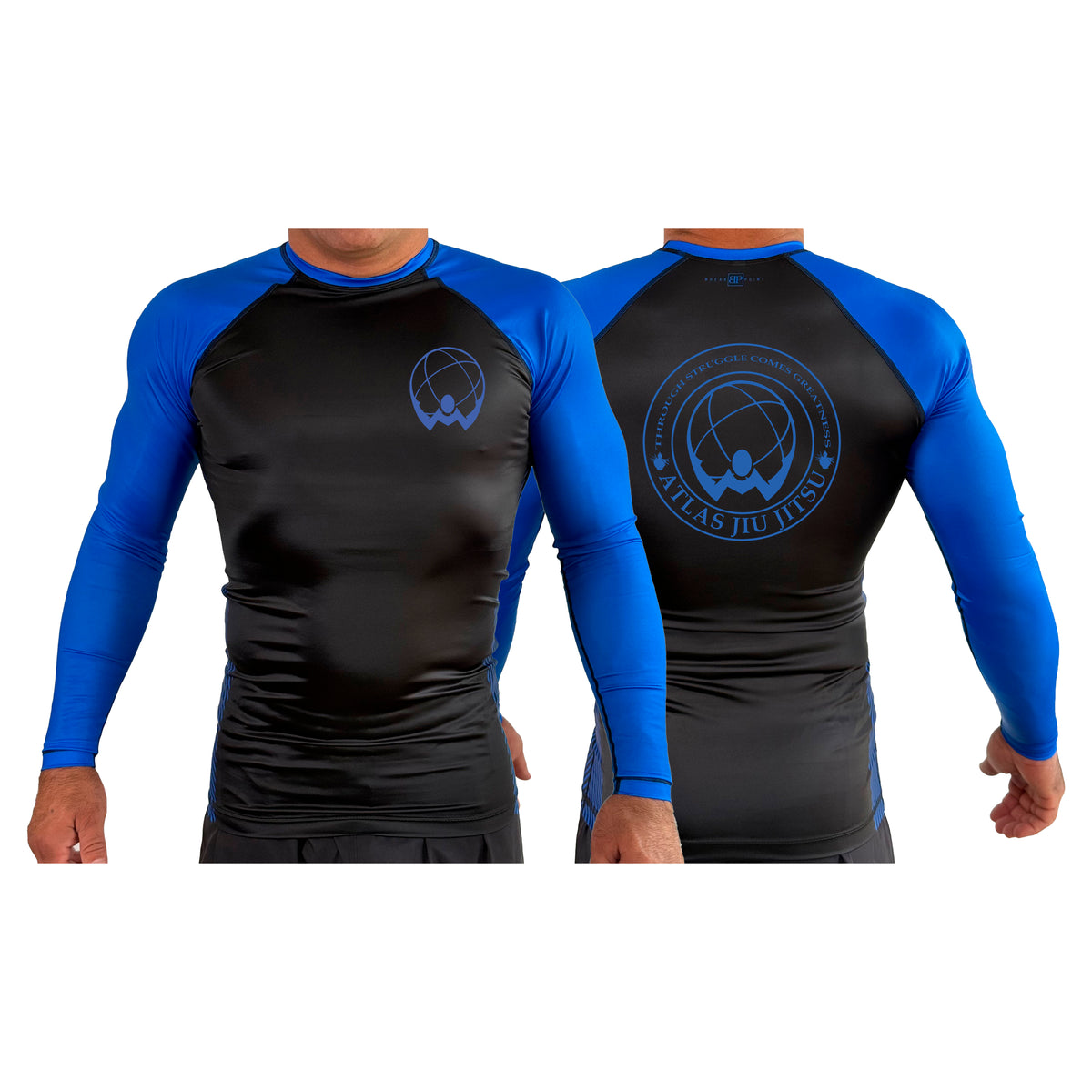 Atlas Jiu Jitsu All Black Ranked Long Sleeve Rash Guards #8058 A