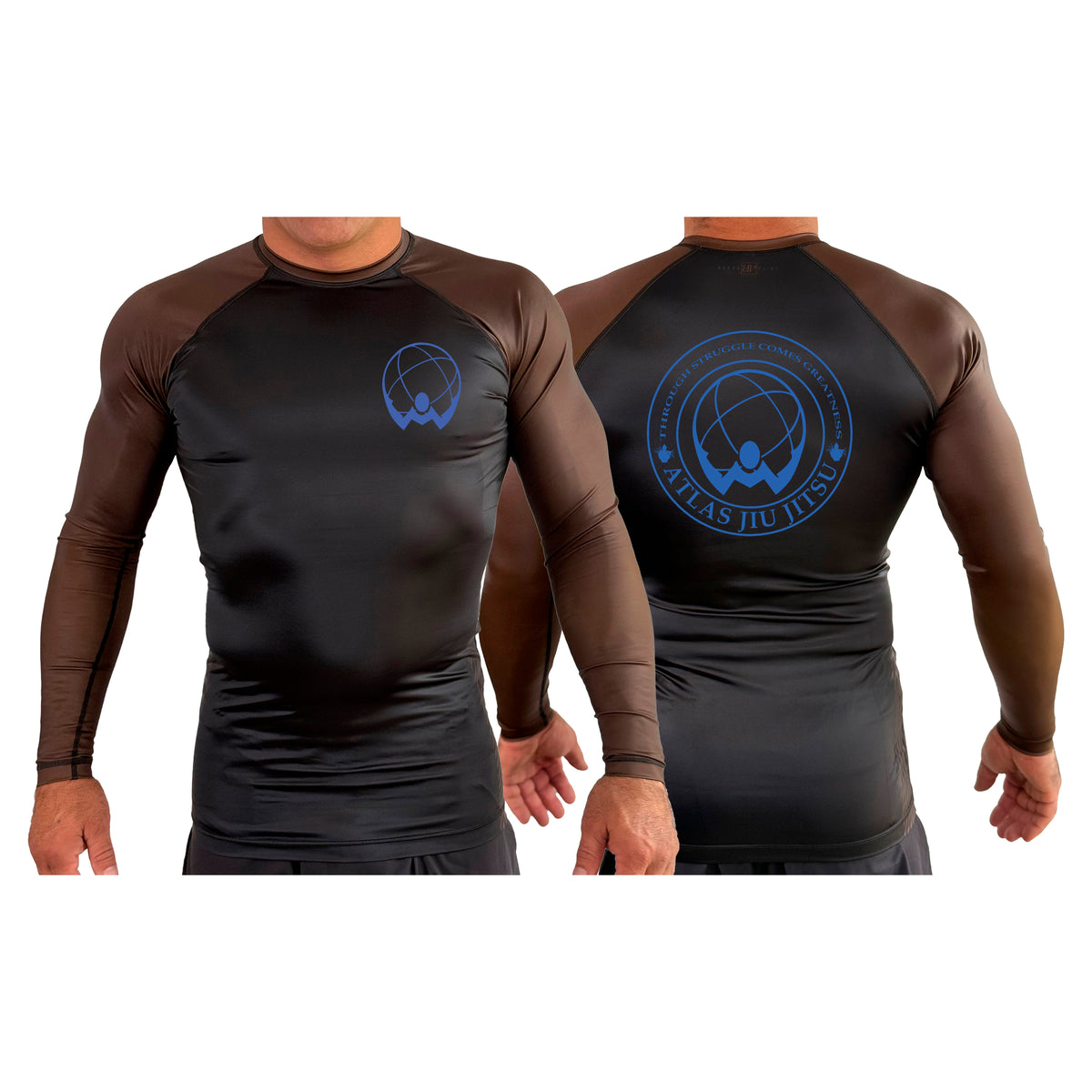 Atlas Jiu Jitsu All Black Ranked Long Sleeve Rash Guards #8058 A