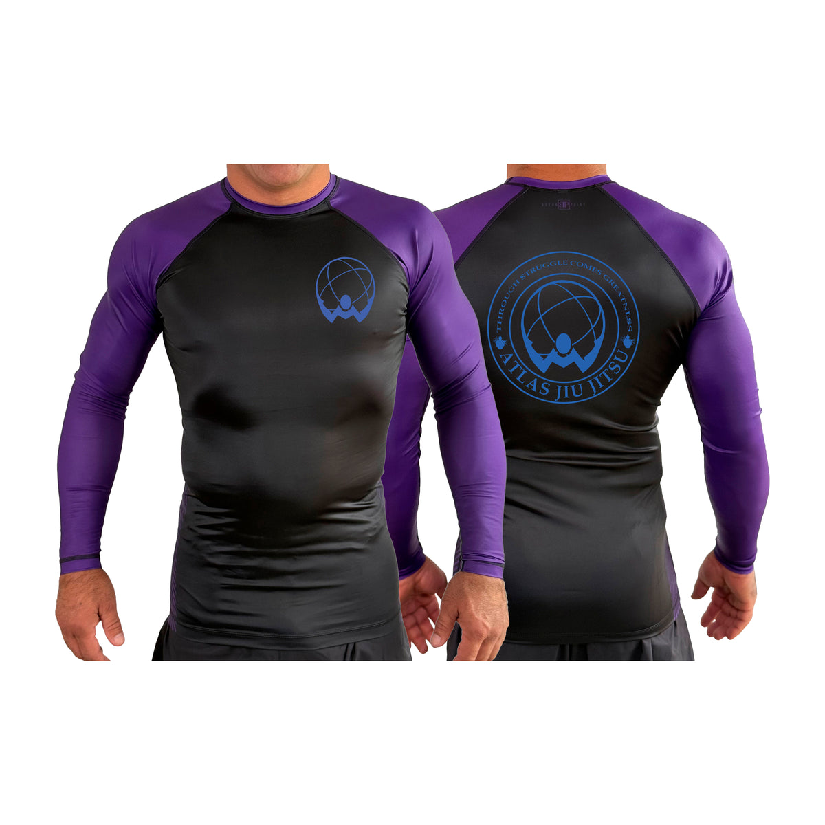 Atlas Jiu Jitsu All Black Ranked Long Sleeve Rash Guards #8058 A
