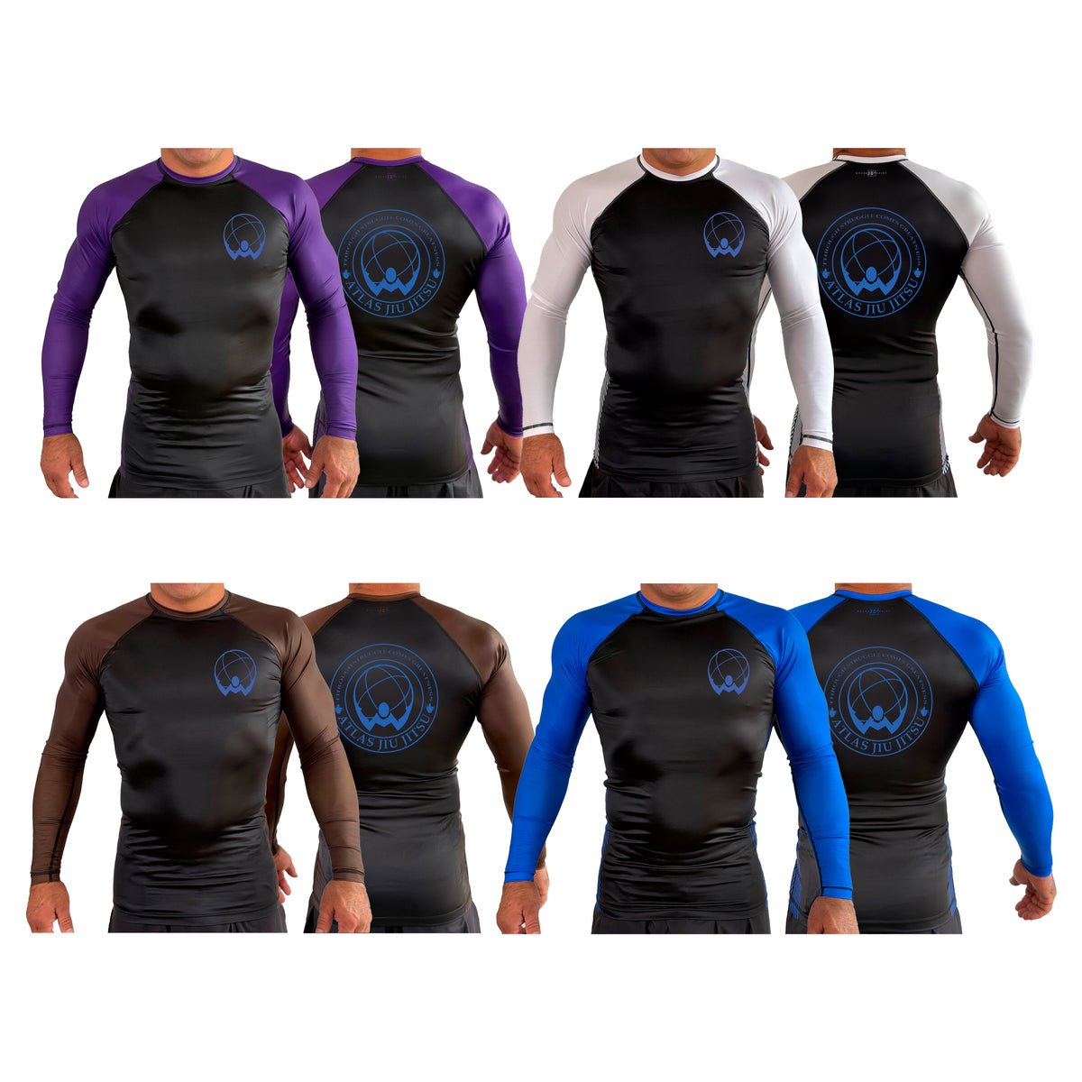 Atlas Jiu Jitsu All Black Ranked Long Sleeve Rash Guards #8058 A