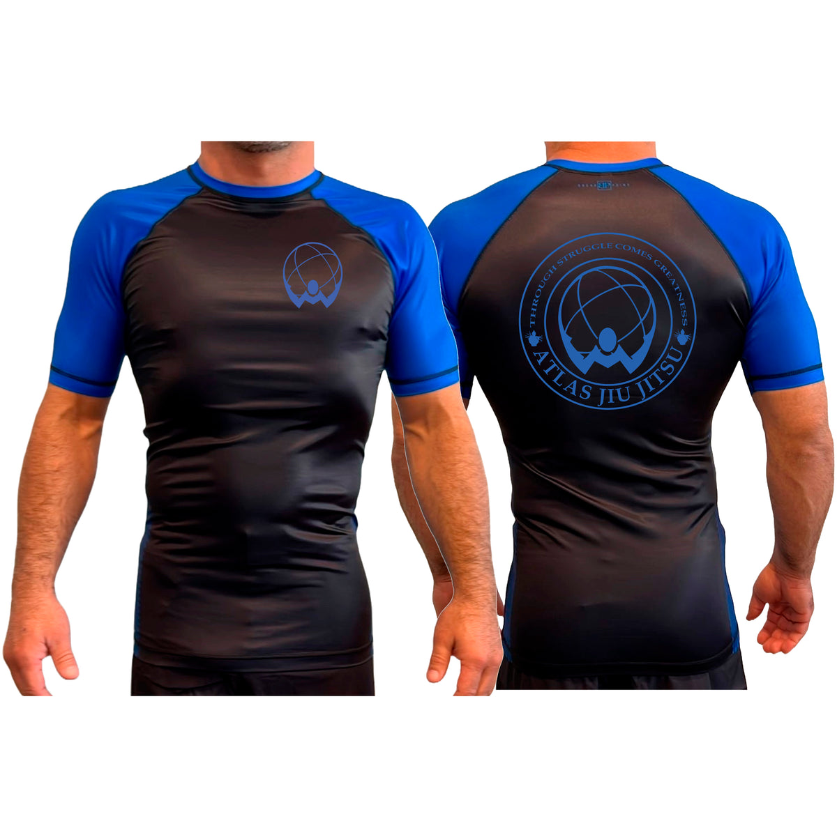 Atlas Jiu Jitsu All Black Ranked Short Sleeve Rash Guards #8058 A