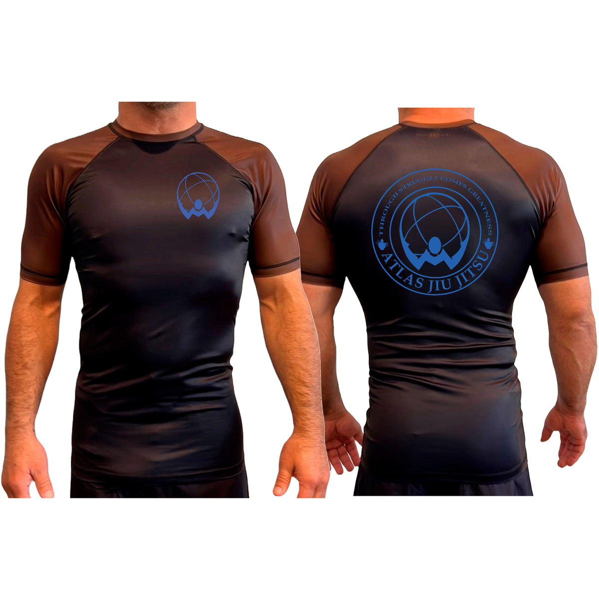 Atlas Jiu Jitsu All Black Ranked Short Sleeve Rash Guards #8058 A