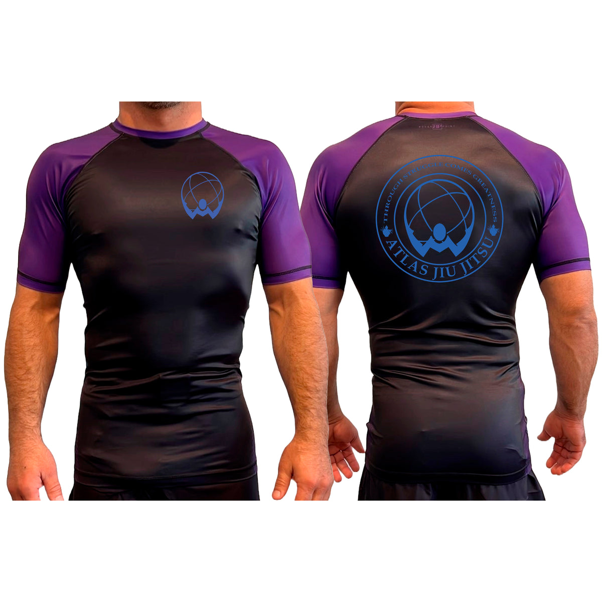 Atlas Jiu Jitsu All Black Ranked Short Sleeve Rash Guards #8058 A