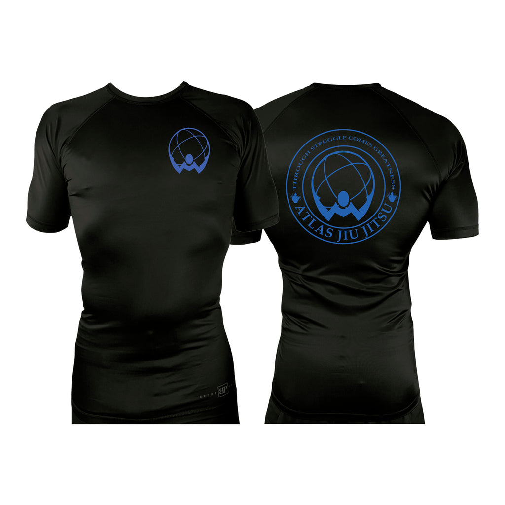 Atlas Jiu Jitsu All Black Custom Rash Guards Short Sleeves #8058 A
