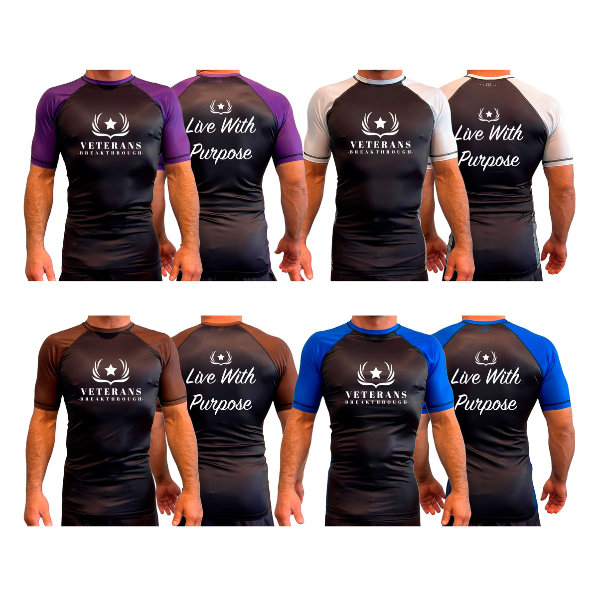 Veterans Breakthrough All Black Ranked Short Sleeve Rash Guards #8061 A