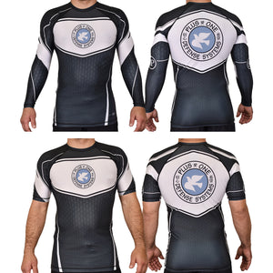 Plus One Defense Systems Academy Rash Guards Black/White #8064 A