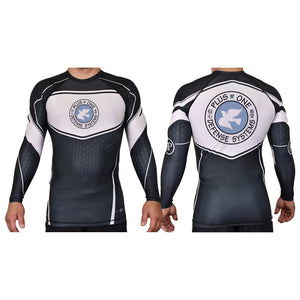 Plus One Defense Systems Academy Rash Guards Black/White #8064 A