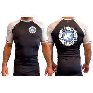 Plus One Defense Systems All Black Ranked Short Sleeve Rash Guards #8064 A