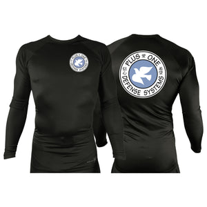 Plus One Defense Systems All Black Custom Rash Guards Long Sleeves #8064 A