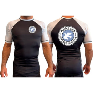 Plus One Defense Systems All Black Ranked Short Sleeve Rash Guards #8064 A
