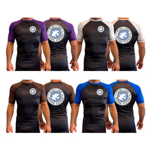 Plus One Defense Systems All Black Ranked Short Sleeve Rash Guards #8064 A