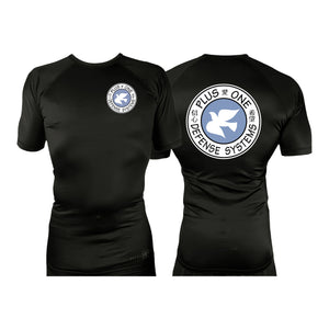 Plus One Defense Systems All Black Custom Rash Guards Short Sleeves #8064 A