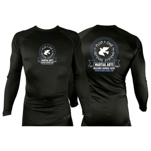 Plus One Defense Systems All Black Custom Rash Guards Long Sleeves #8064 D