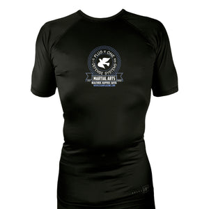 Plus One Defense Systems All Black Custom Rash Guards Short Sleeves #8064 D