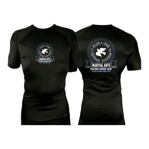Plus One Defense Systems All Black Custom Rash Guards Short Sleeves #8064 D