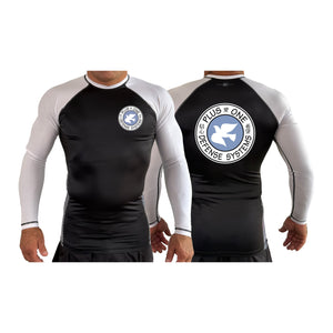 Plus One Defense Systems All Black Ranked Long Sleeve Rash Guards #8064 A