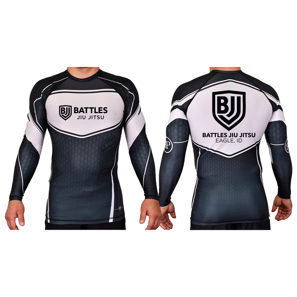 Battles Jiu Jitsu Academy Rash Guards Black/White #8066 A