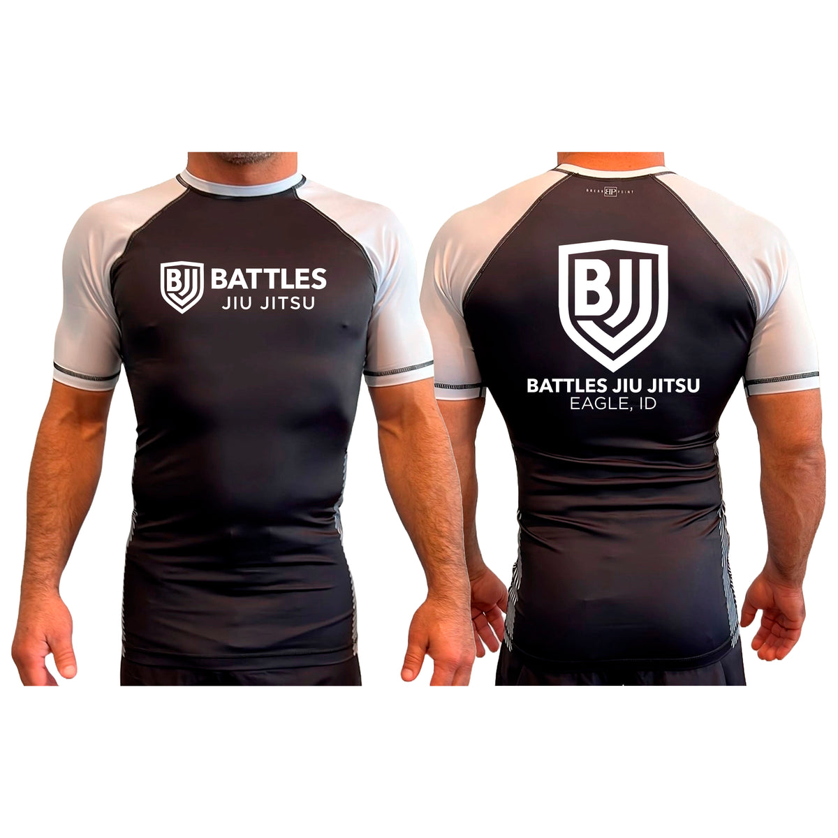 Battles Jiu Jitsu All Black Ranked Short Sleeve Rash Guards #8066 A