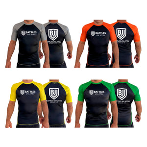 Battles Jiu Jitsu All Black Ranked Short Sleeve Rash Guards #8066 A